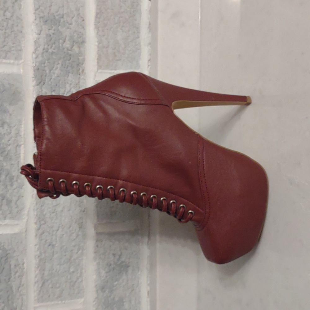 Bakers Women's Squared Burgundy Lace Up Platform Stiletto Pumps Heels Size 7 - Picture 5 of 16